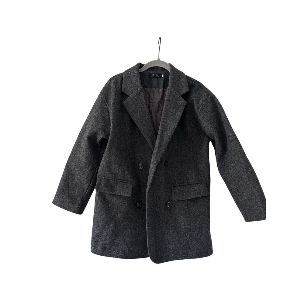 Women’s Gray Double Breasted Wool Blend Peacoat Jacket Long Coat Classic S M - Picture 2 of 10